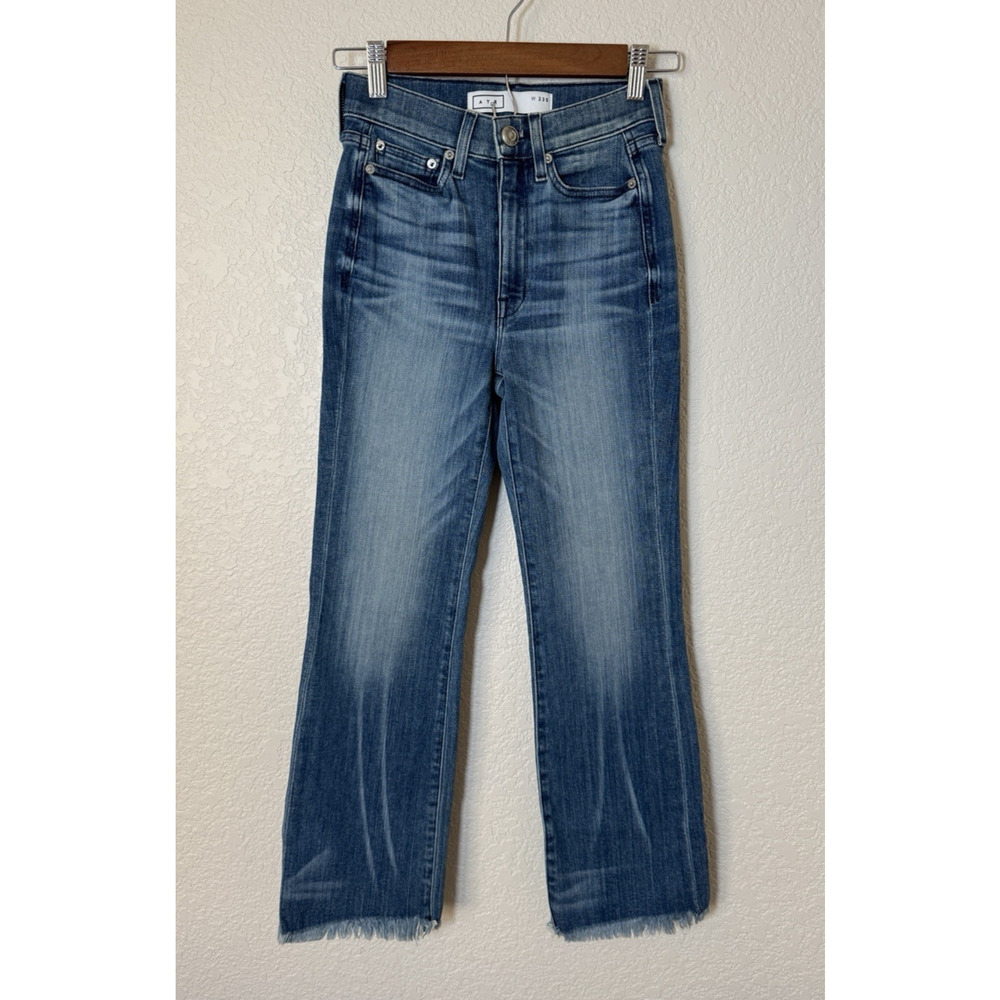 AYR THE BOMB POP Straight Ankle Blue Jeans Womens Raw Hem Stretch Denim 23S